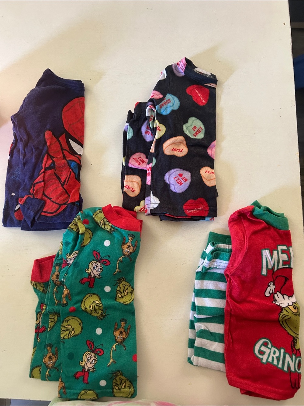 Kids Heart Candy and Character Pajama Bundle - Black, Green, Red